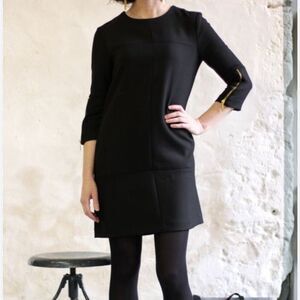 Zara Basic Black Ponte Knee Length 3/4 Zipper Sleeve Dress Size Small